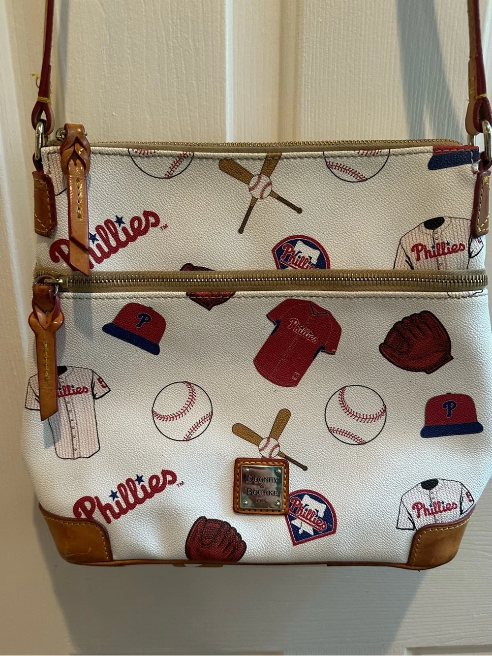 Dooney & Bourke Phillies Pattern Crossbody in White, Red, Brown